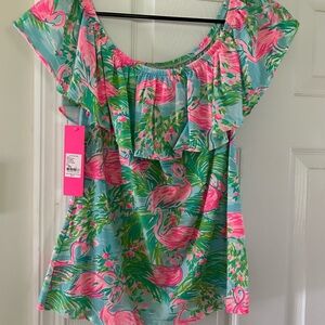 Lilly Pulitzer Pink and Green Flamingo Blouse